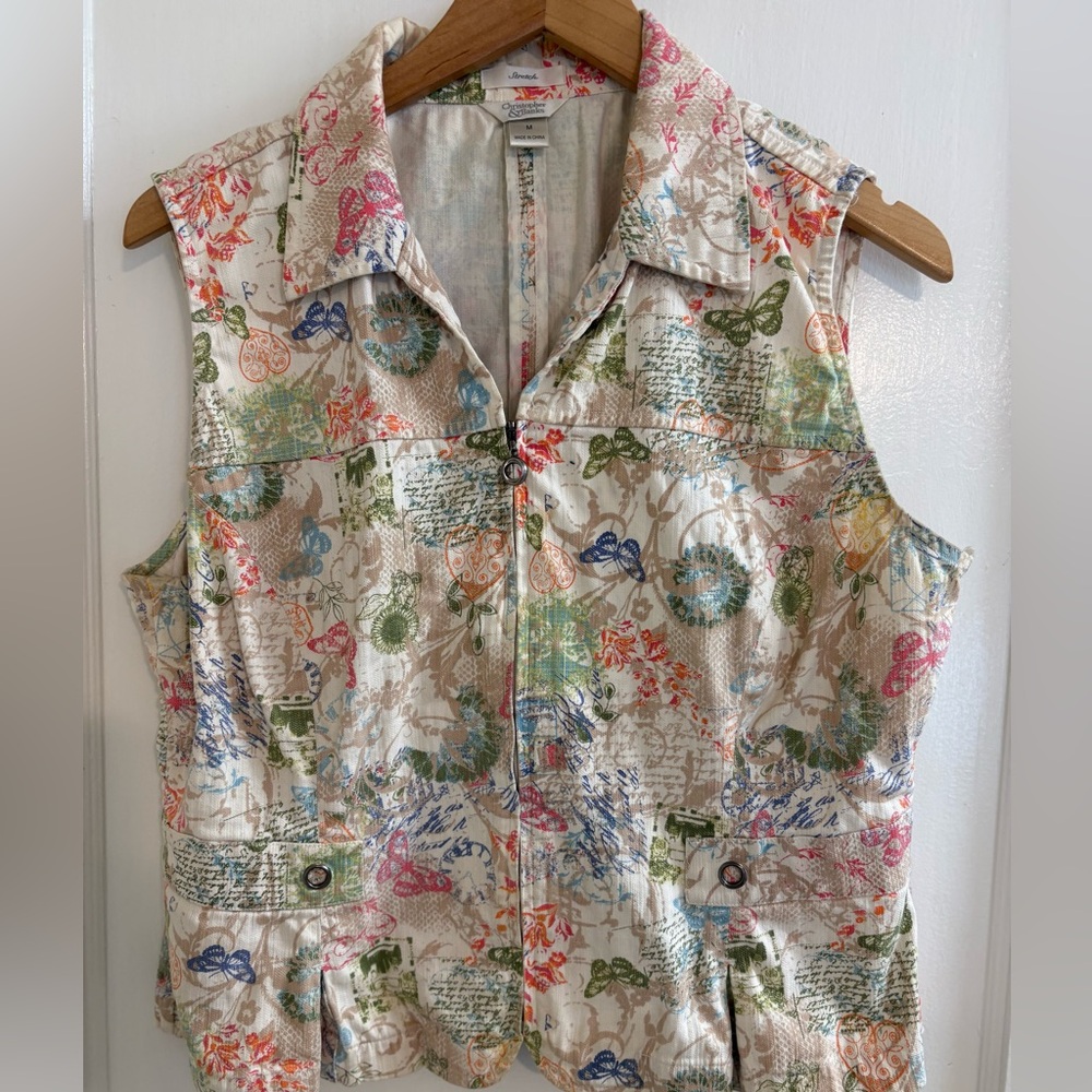 Christopher & Banks Multicolor Floral Vest- with butterflies